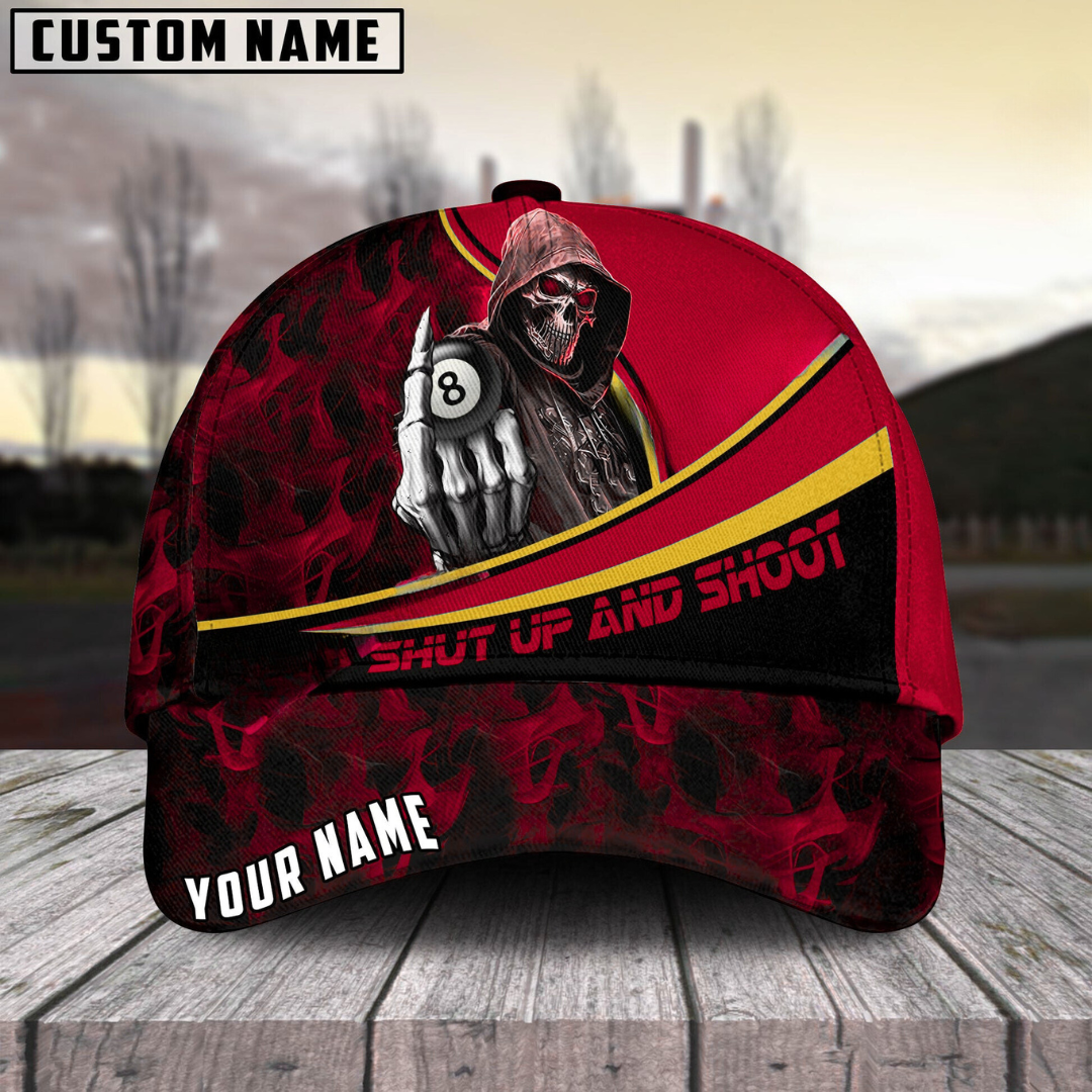 Customized Billiard Cap, Billiard Pool Ball 8 Hooded Skull Personalized Name 3D Hats, Best Billiard Pool Hat For Billiard Players (6 Colors)