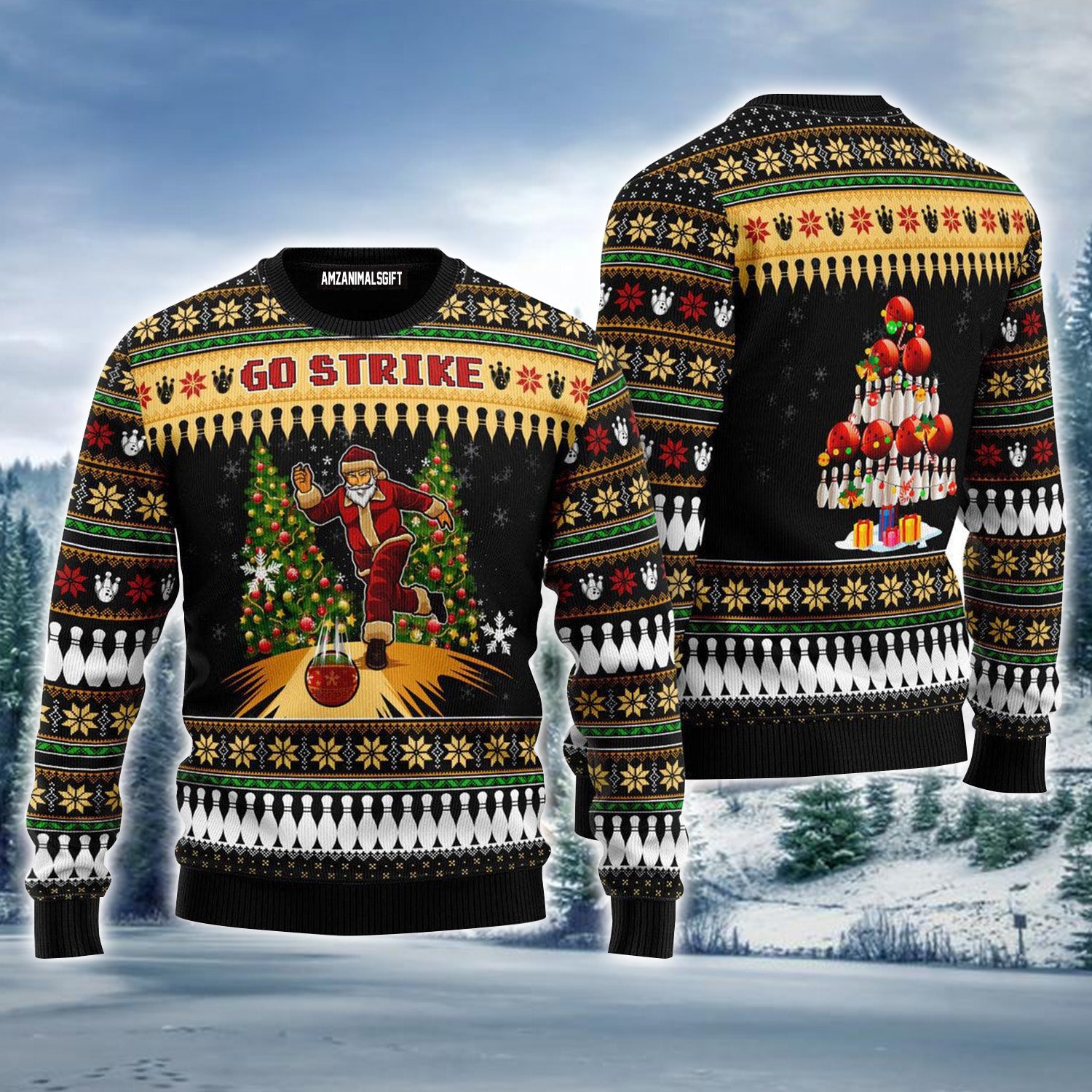 Santa Bowling Go Strike Pines Tree Ugly Sweater For Men & Women, Perfect Outfit For Christmas New Year Autumn Winter