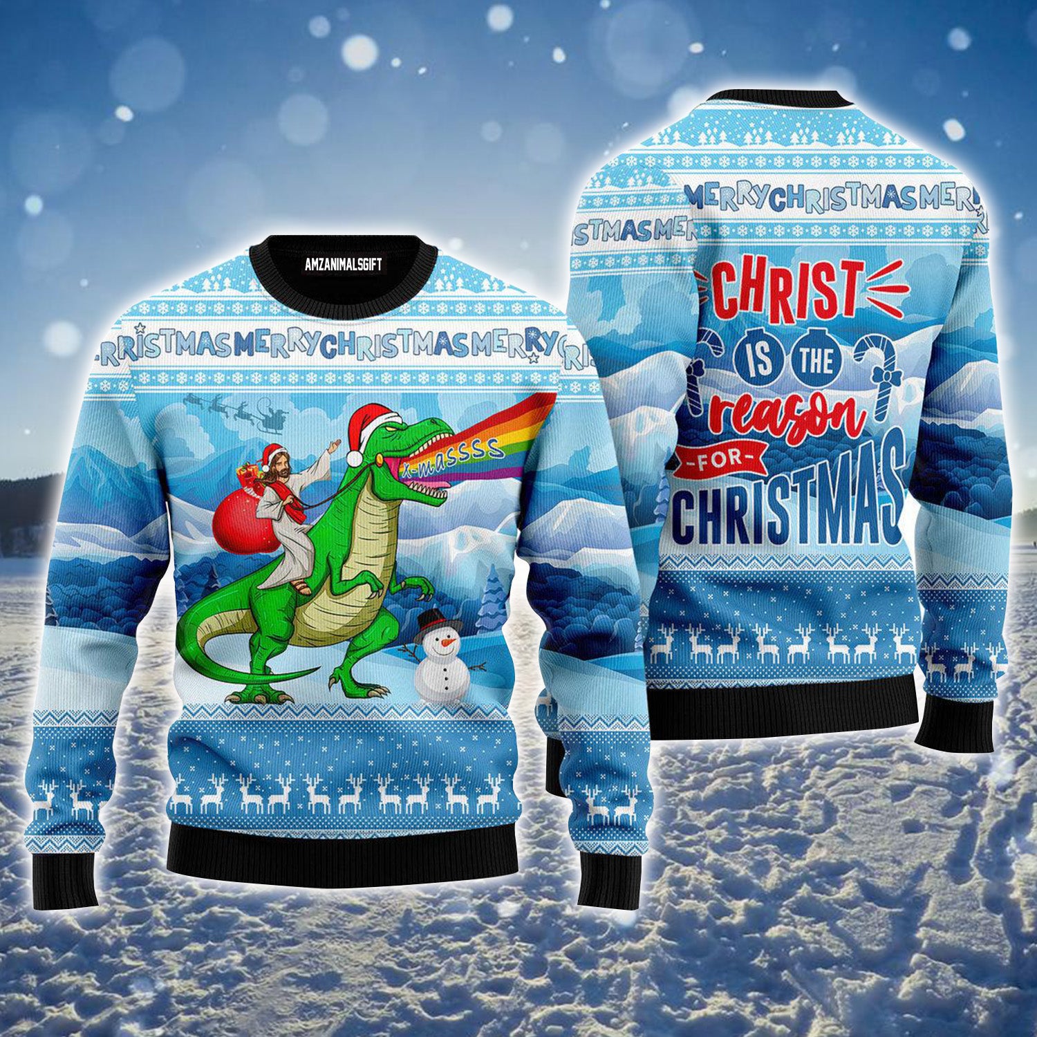 Jesus Dinosaur Jurassic Park Ugly Christmas Sweater For Men & Women, Perfect Outfit For Christmas New Year Autumn Winter