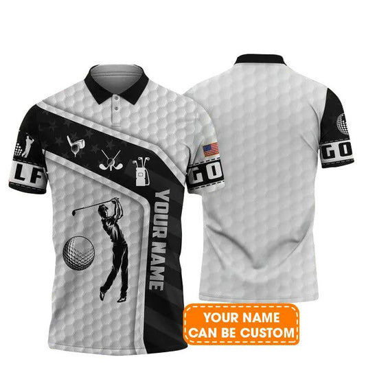 Customized Golf Men Polo Shirt, Golfer American Flag, Personalized Name Polo Shirt For Men - Perfect Gift For Golf Lovers, Golfers