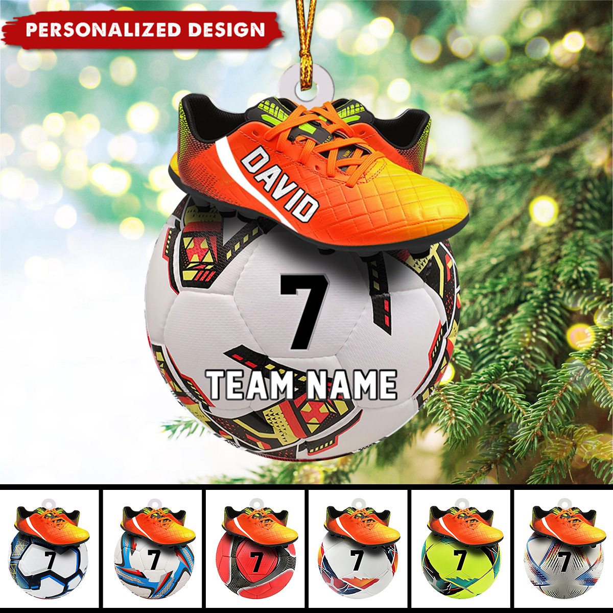 Personalized Ball And Shoes Soccer Flat Acrylic Ornament, Christmas Ornament Gifts For Son, Grandson, Soccer Players