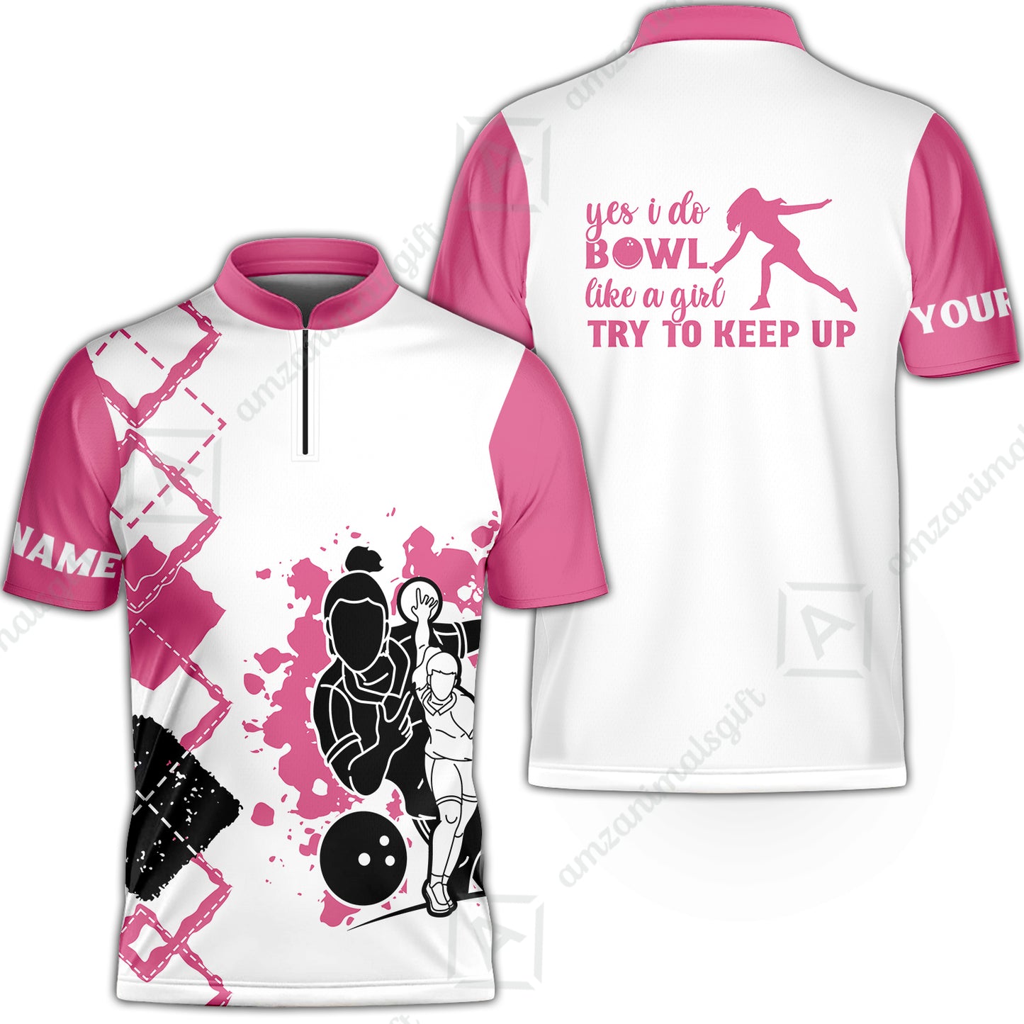 Bowling Women Polo Shirt Custom Name - Yes I Do Bowl Like A Girl Try To Keep Up  Personalized Bowling Polo Shirt - Gift For Friend, Family, Bowling Lovers