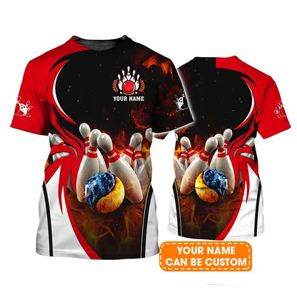 Bowling T shirt Custom Name - Water And Fire In Bowling Ball Personalized T-shirt - Gift For Friend, Family, Bowling Lovers