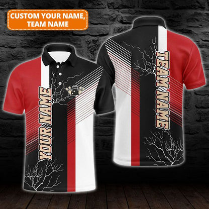 Bowling Custom Men Polo Shirt - Custom Name Red And Black Plaid Pattern Personalized Bowling Polo Shirt - Gift For Friend, Family