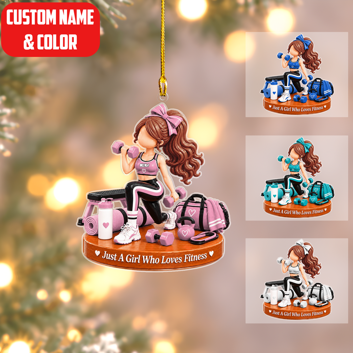 Personalized Fitness Christmas Flat Printed Acrylic Ornament, Lunge Workout Setup, Custom Ornament Christmas Gift, Keychain Fitness, Car Ornament Fitness
