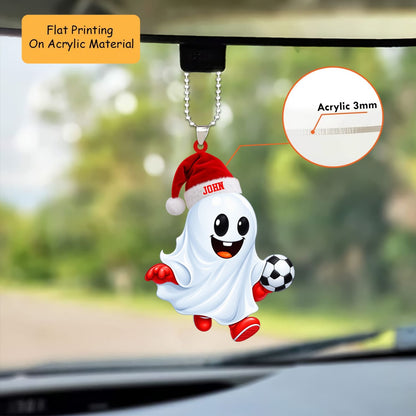 Personalized Soccer Christmas Ornament, Cute Ghost Holding Football Mascot, Custom Ornament Christmas Gift, Keychain Soccer, Car Ornament Soccer