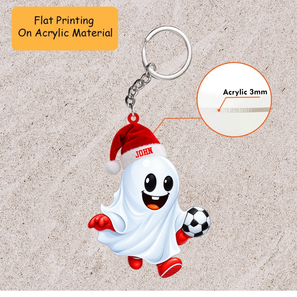 Personalized Soccer Christmas Ornament, Cute Ghost Holding Football Mascot, Custom Ornament Christmas Gift, Keychain Soccer, Car Ornament Soccer
