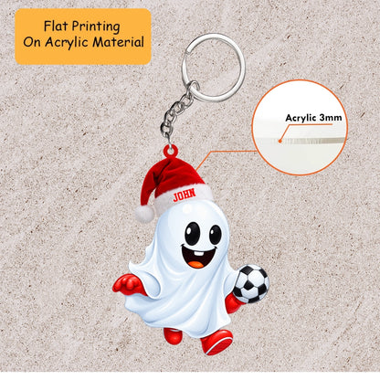 Personalized Soccer Christmas Ornament, Cute Ghost Holding Football Mascot, Custom Ornament Christmas Gift, Keychain Soccer, Car Ornament Soccer