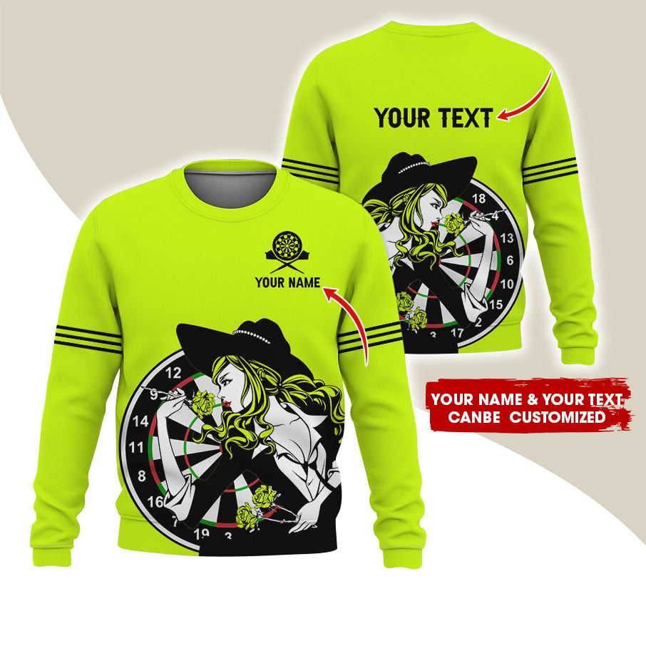 Customized Name & Text Darts Sweatshirt, Personalized Name Sexy Girl Plays Darts Sweatshirt For Men & Women - Gift For Darts Lovers, Darts Players