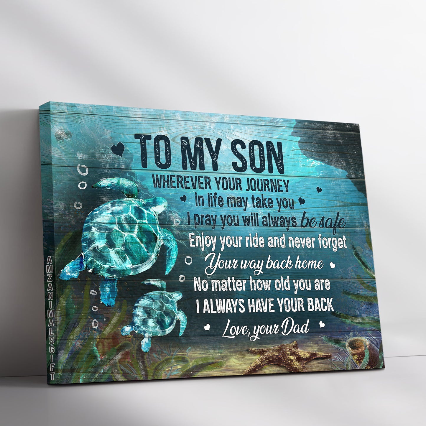 Family Premium Wrapped Landscape Canvas - Dad To Son, Turtle Painting, Blue Ocean, Never Forget Your Way Back Home - Perfect Gift For Son In Family