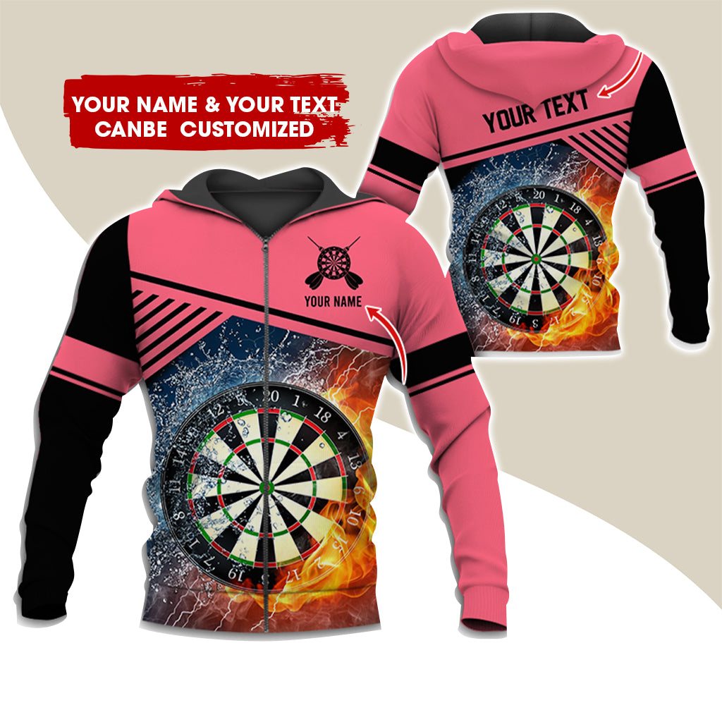 Custom Name & Text Darts Premium Zip Hoodie, Customized Ice & Fire Dartboard Zip Hoodie For Men & Women - Gift For Darts Lovers, Darts Players