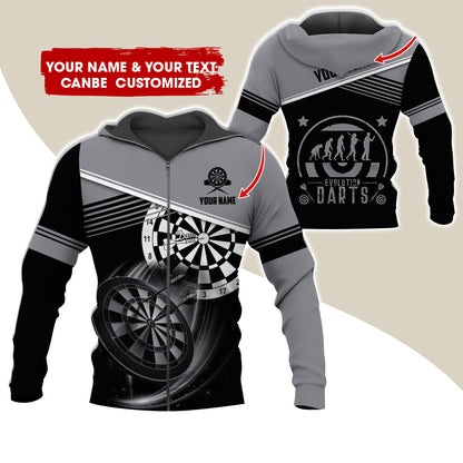 Personalized Name & Text Darts Premium Zip Hoodie, Customized Evolution Darts Player Zip Hoodie For Men & Women - Gift For Darts Lovers, Darts Players