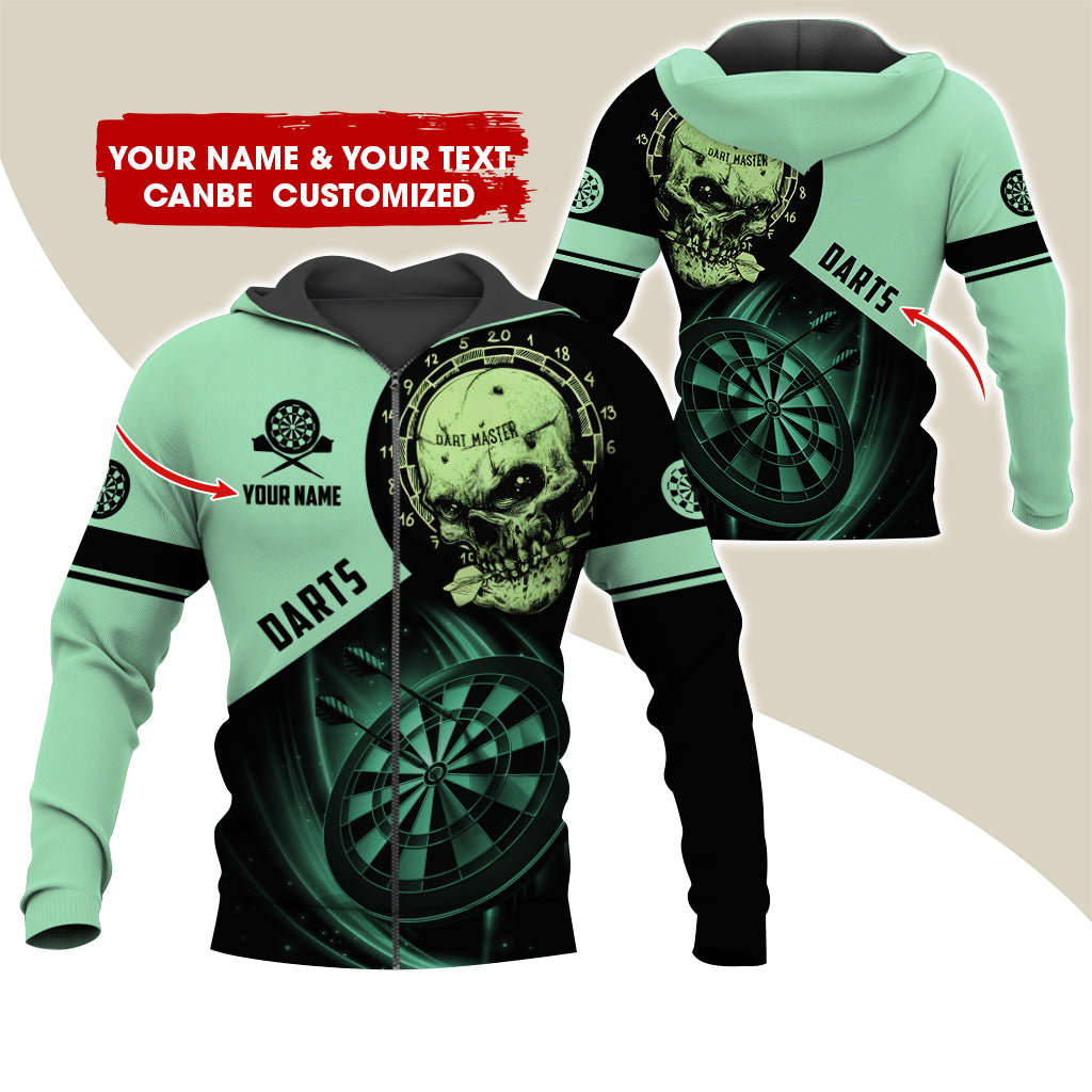 Customized Name Skull Darts Premium Zip Hoodie , Personalized Name Darts Master Zip Hoodie For Men & Women - Gift For Darts Lovers, Darts Players