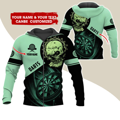 Customized Name Skull Darts Premium Zip Hoodie , Personalized Name Darts Master Zip Hoodie For Men & Women - Gift For Darts Lovers, Darts Players