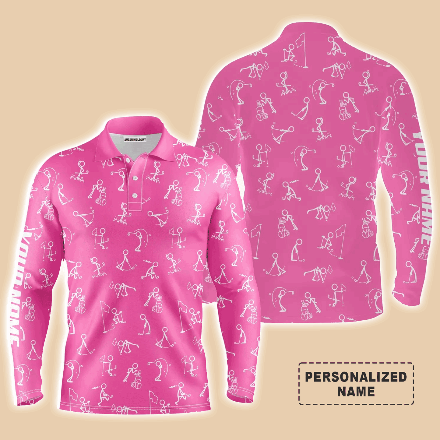 Custom Golf Long Sleeve Men Polo Shirt, Custom Name funny Golf Pattern Wear Apparel- Personalized Sports Gift For Men, Golf Lovers
