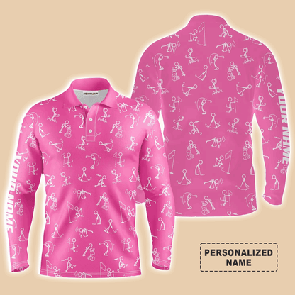 Custom Golf Long Sleeve Men Polo Shirt, Custom Name funny Golf Pattern Wear Apparel- Personalized Sports Gift For Men, Golf Lovers