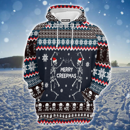 Skeleton Merry Creepmas Premium Hoodie, Christmas Pattern Unisex Hoodie For Men & Women -  Perfect Gift For Christmas, Friends, Family