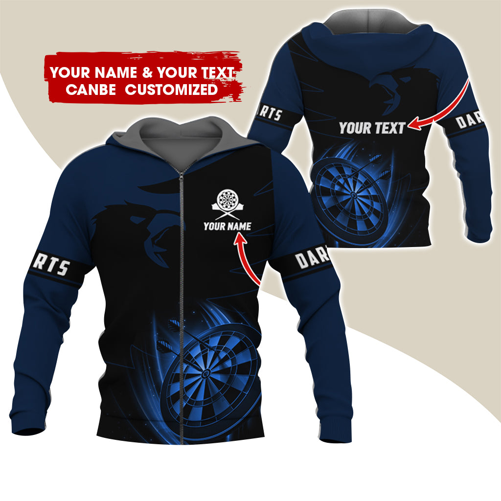 Customized Name & Text Eagle Darts Premium Zip Hoodie, Personalized Dartboard Zip Hoodie For Men & Women - Gift For Darts Lovers, Darts Players