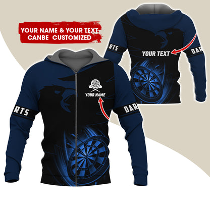 Customized Name & Text Eagle Darts Premium Zip Hoodie, Personalized Dartboard Zip Hoodie For Men & Women - Gift For Darts Lovers, Darts Players