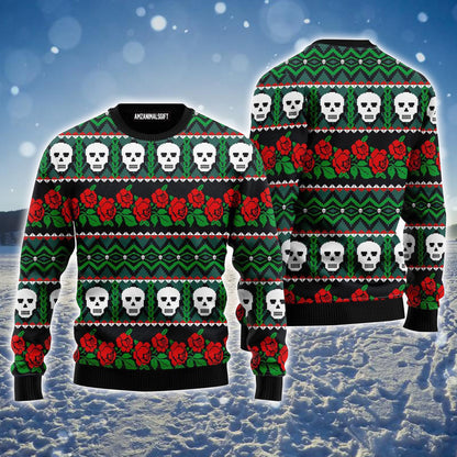 Stitch Style Mexican Skull Roses Pattern Ugly Sweater For Men & Women, Perfect Outfit For Christmas New Year Autumn Winter