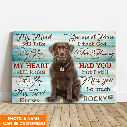 Personalized Dog Landscape Canvas, Custom Photo and Name Dog My mind still talks Canvas Wall Art Decor, Perfect Gift For Pet Lovers, Friend, Family