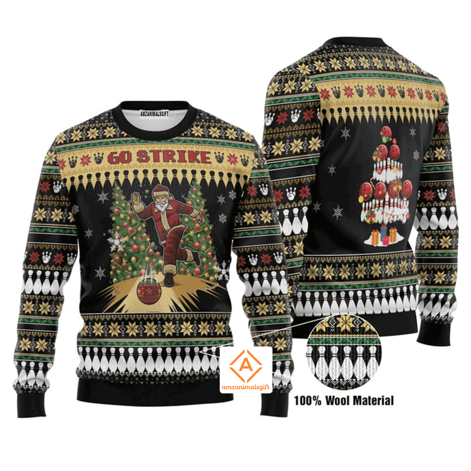 Santa Bowling Christmas Sweater Go Strike, Ugly Sweater For Men & Women, Perfect Outfit For Christmas New Year Autumn Winter