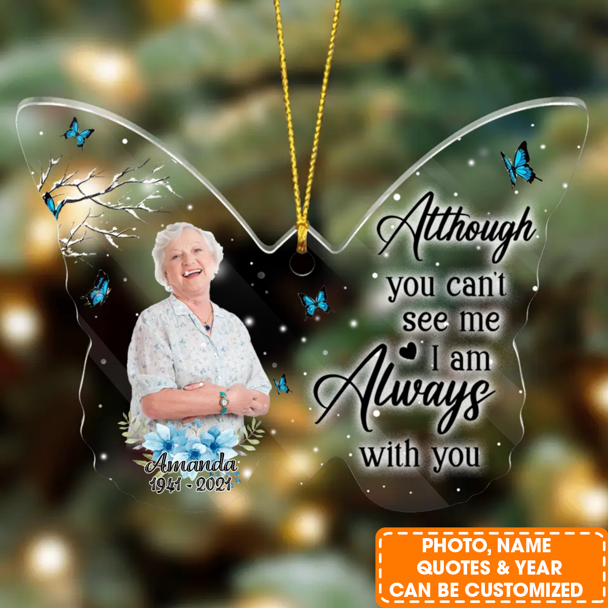 Personalized Memorial Butterfly Acrylic Ornament, Your Wings Were Ready By my Heart Was Not Ornament, Best Memorial Gift For Family Member