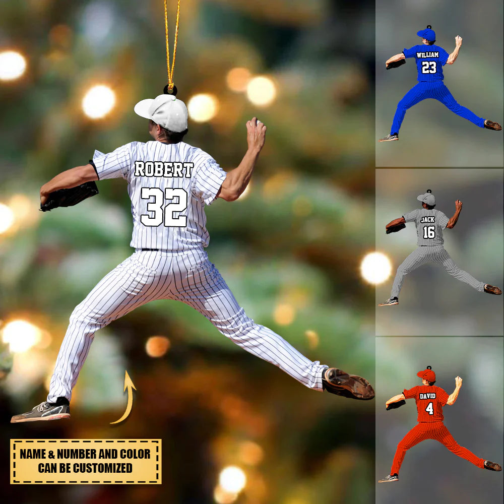 Customized Baseball Player Throwing The Ball Shaped Christmas Acrylic Ornament Gift For Baseball Lovers - Gift For Baseball Fans