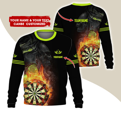 Customized Name Darts Sweatshirt, Personalized Skull Dartboard Flame Sweatshirt For Men & Women - Gift For Darts Lovers, Darts Players