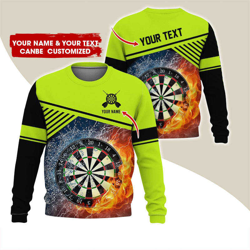 Customized Name & Text Darts Sweatshirt, Personalized Ice & Flame Dartboard For Men & Women - Gift For Darts Lovers, Darts Players