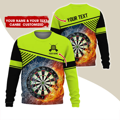 Customized Name & Text Darts Sweatshirt, Personalized Ice & Flame Dartboard For Men & Women - Gift For Darts Lovers, Darts Players