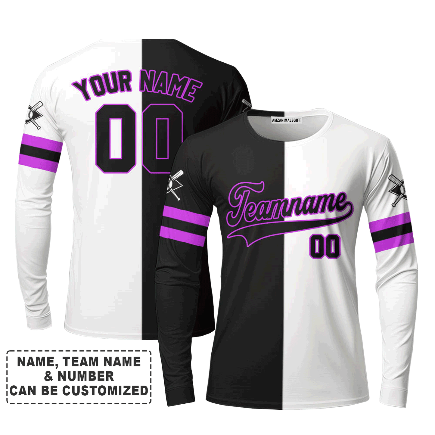 Customized Baseball Long Sleeve Shirt, Canada Baseball Logo Black White Custom Long Sleeve Shirt - Perfect Long Sleeve Shirt For Men & Woman, Baseball Lovers
