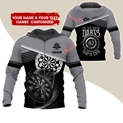 Personalized Name & Text Darts Premium Zip Hoodie, Customized Darts That's Cute Zip Hoodie For Men & Women - Gift For Darts Lovers, Darts Players