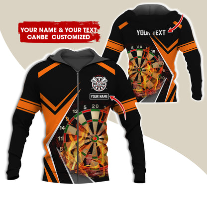 Personalized Name & Text Darts Premium Zip Hoodie , Customized Dartboard Flame Zip Hoodie For Men & Women - Gift For Darts Lovers, Darts Players