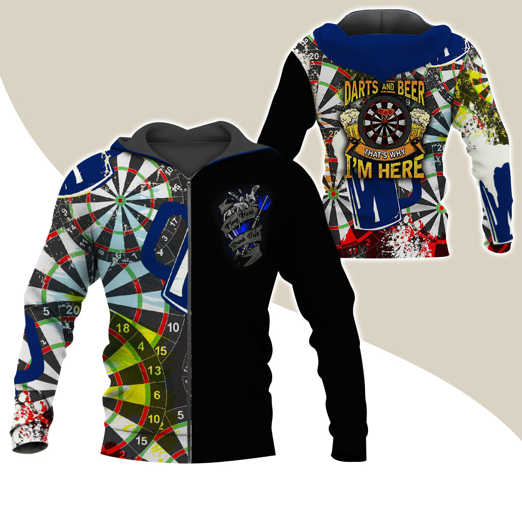 Darts Premium Zip Hoodie, Darts & Beer That’s Why I’m Here Zip Hoodie For Men & Women - Gift For Darts Lovers, Darts Players