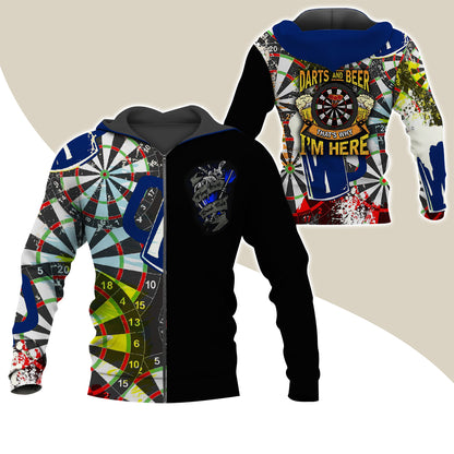 Darts Premium Zip Hoodie, Darts & Beer That’s Why I’m Here Zip Hoodie For Men & Women - Gift For Darts Lovers, Darts Players