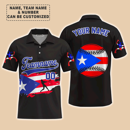 Customized Baseball Men Polo Shirt, Puerto Rico Baseball Black White Red Custom Polo Shirt - Perfect Polo Shirt For Men, Baseball Lovers