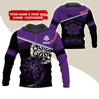 Customized Name & Text Darts Premium Zip Hoodie, Personalized You Don't Have Darts Zip Hoodie For Men & Women - Gift For Darts Lovers, Darts Players