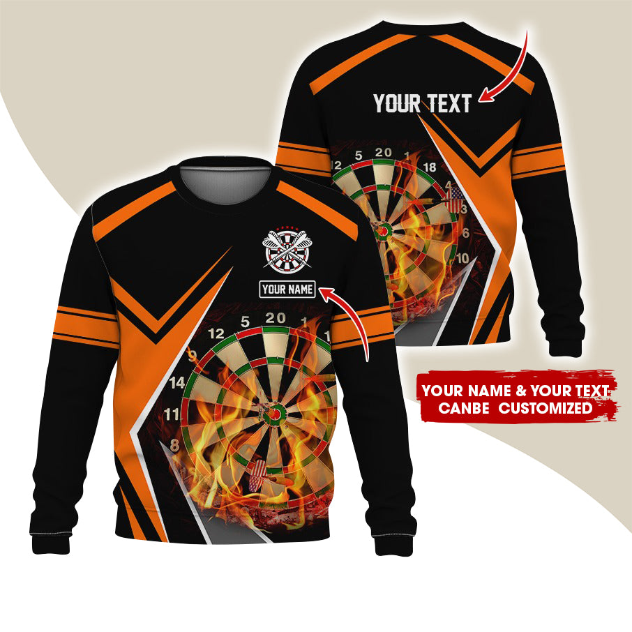 Customized Name & Text Darts Sweatshirt, Personalized Name Dartboard Flame Sweatshirt For Men & Women - Gift For Darts Lovers, Darts Players