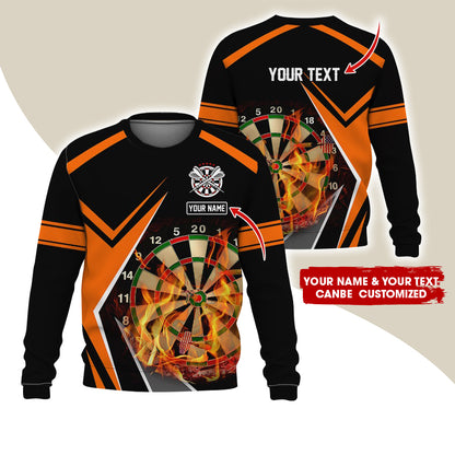 Customized Name & Text Darts Sweatshirt, Personalized Name Dartboard Flame Sweatshirt For Men & Women - Gift For Darts Lovers, Darts Players