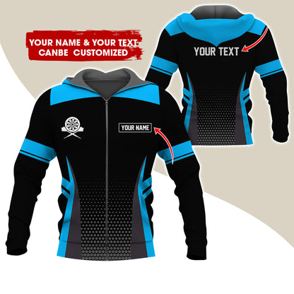 Custom Name & Text Darts Premium Zip Hoodie, Personalized Name Darts Uniforms Zip Hoodie For Men & Women - Gift For Darts Lovers, Darts Players