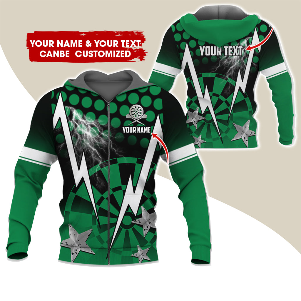 Customized Name & Text Thunder Lightning Darts Premium Zip Hoodie, Custom Star Darts Zip Hoodie For Men & Women - Gift For Darts Lovers, Darts Players