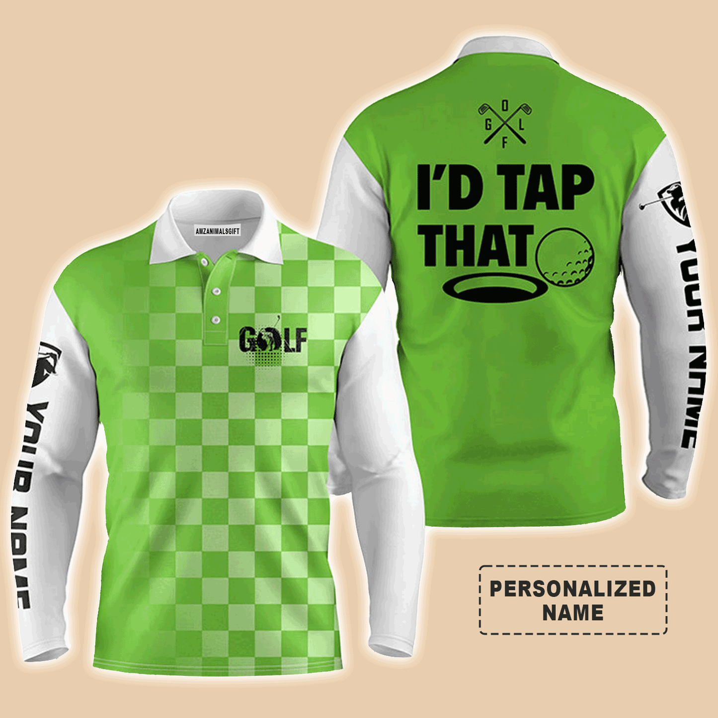 Custom Golf Long Sleeve Men Polo Shirt - Custom Name Gingham Pattern Apparel, I'd Tap That Men Polo Shirt - Perfect Polo Shirt For Men, Golfers