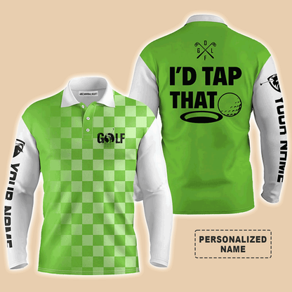 Custom Golf Long Sleeve Men Polo Shirt - Custom Name Gingham Pattern Apparel, I'd Tap That Men Polo Shirt - Perfect Polo Shirt For Men, Golfers