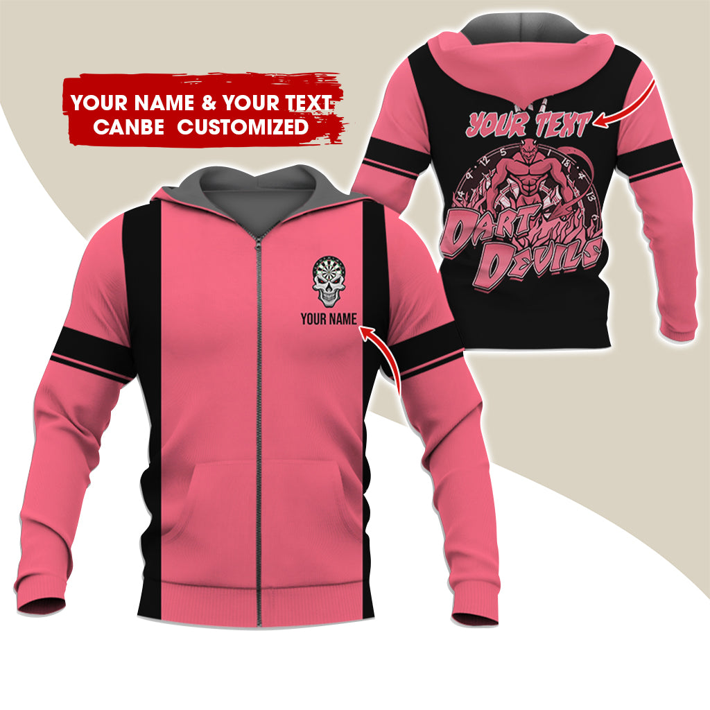 Personalized Name & Text Devils Darts Premium Zip Hoodie, Custom Name Dartboard Zip Hoodie For Men & Women - Gift For Darts Lovers, Darts Players