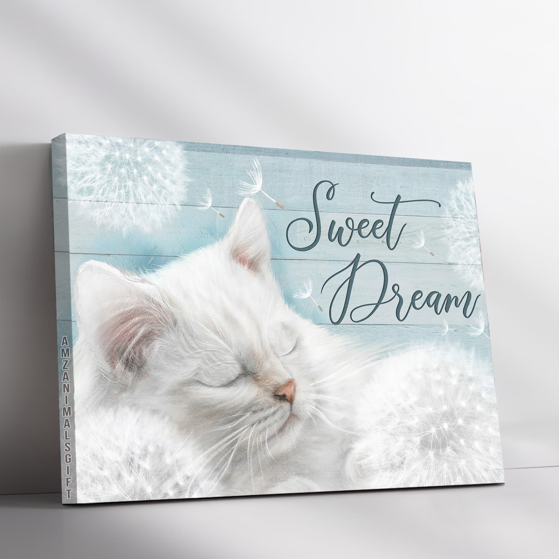 White Cat Landscape Canvas - Beautiful Dandelion, Cute white cat, Sweet dream - Jesus Landscape Canvas Prints, Christian - Gift For Cat Lovers, Christian