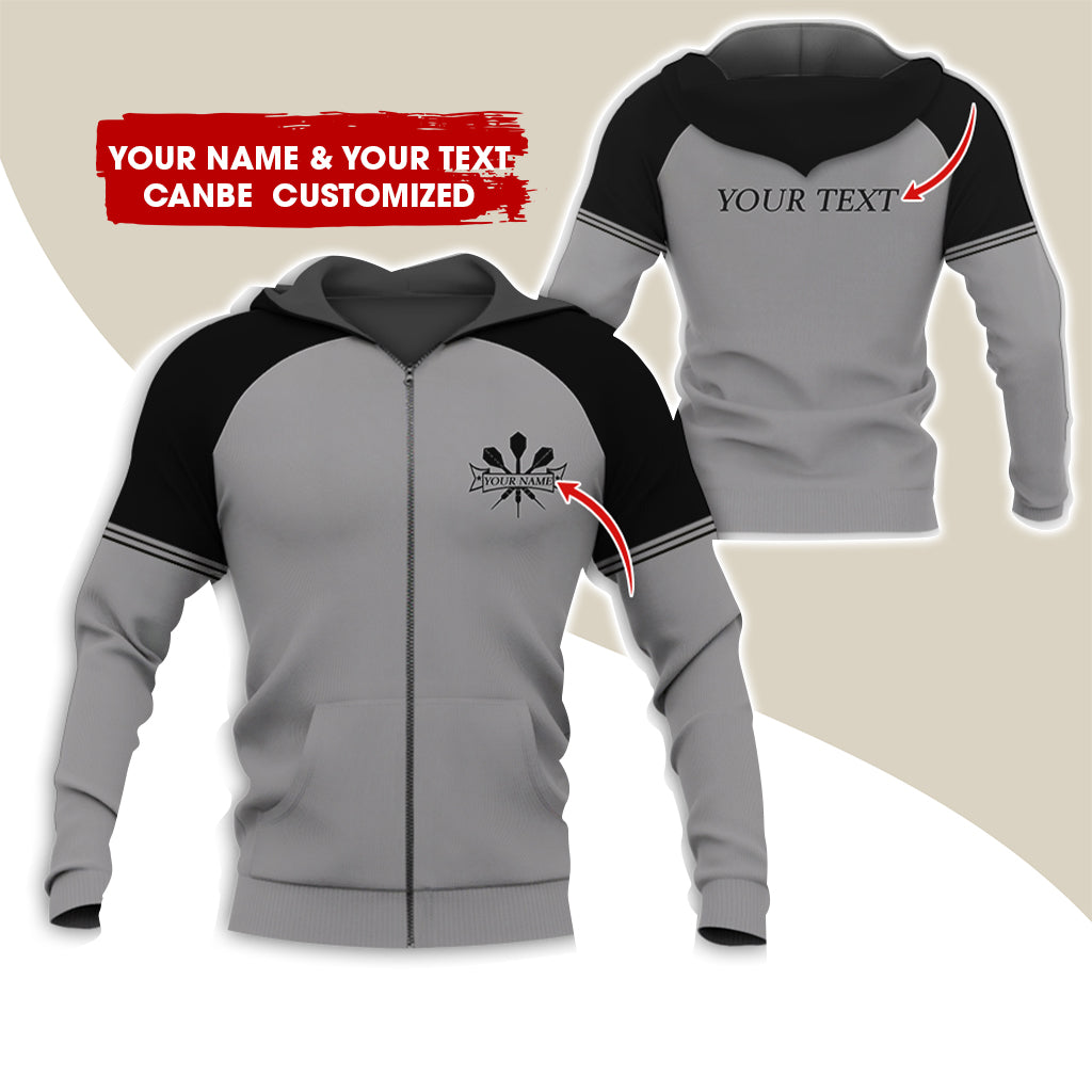 Custom Name & Text Darts Premium Zip Hoodie, Customized Darts Zip Hoodie For Men & Women - Gift For Darts Lovers, Darts Players