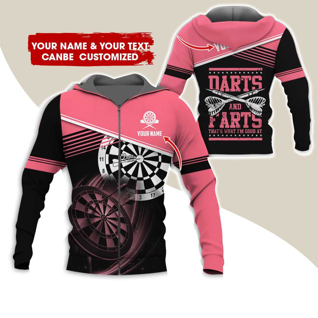 Personalized Name & Text Darts Premium Zip Hoodie, Custom Name Darts And Farts Zip Hoodie For Men & Women - Gift For Darts Lovers, Darts Players