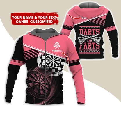 Personalized Name & Text Darts Premium Zip Hoodie, Custom Name Darts And Farts Zip Hoodie For Men & Women - Gift For Darts Lovers, Darts Players