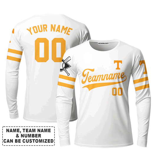 Customized Baseball Long Sleeve Shirt, Indiana Baseball Logo White Custom Long Sleeve Shirt - Perfect Long Sleeve Shirt For Men & Woman, Baseball Lovers